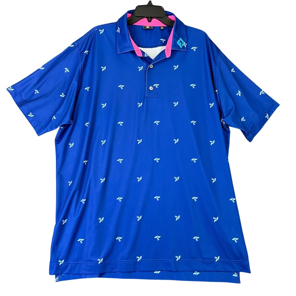 FootJoy Performance Golf Polo 2XL Blue Micro Print Stretch Lake Marion‎ Course